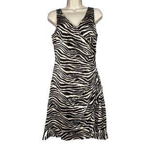 Vintage Rickie Freeman Teri Jon Silk Zebra Print Dress Faux Wrap Ruffle Sz 6